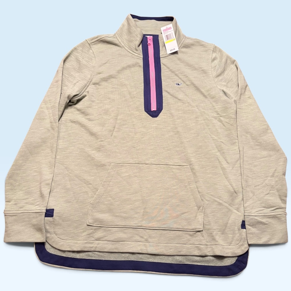 Vineyard Vines Sweatshirt Womens Medium Green Fashion Knits 1/4 Zip Pouch Pkt